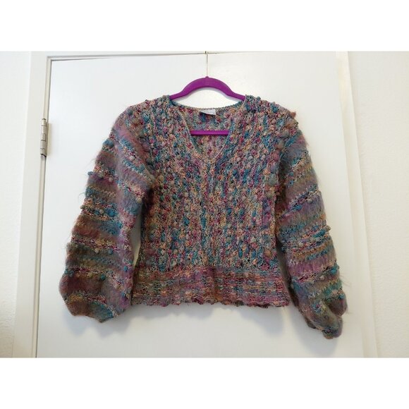 Colleen Toland Vintage Bobble Sweater Pullover Hand Knitted Small Purple Teal - Picture 1 of 8